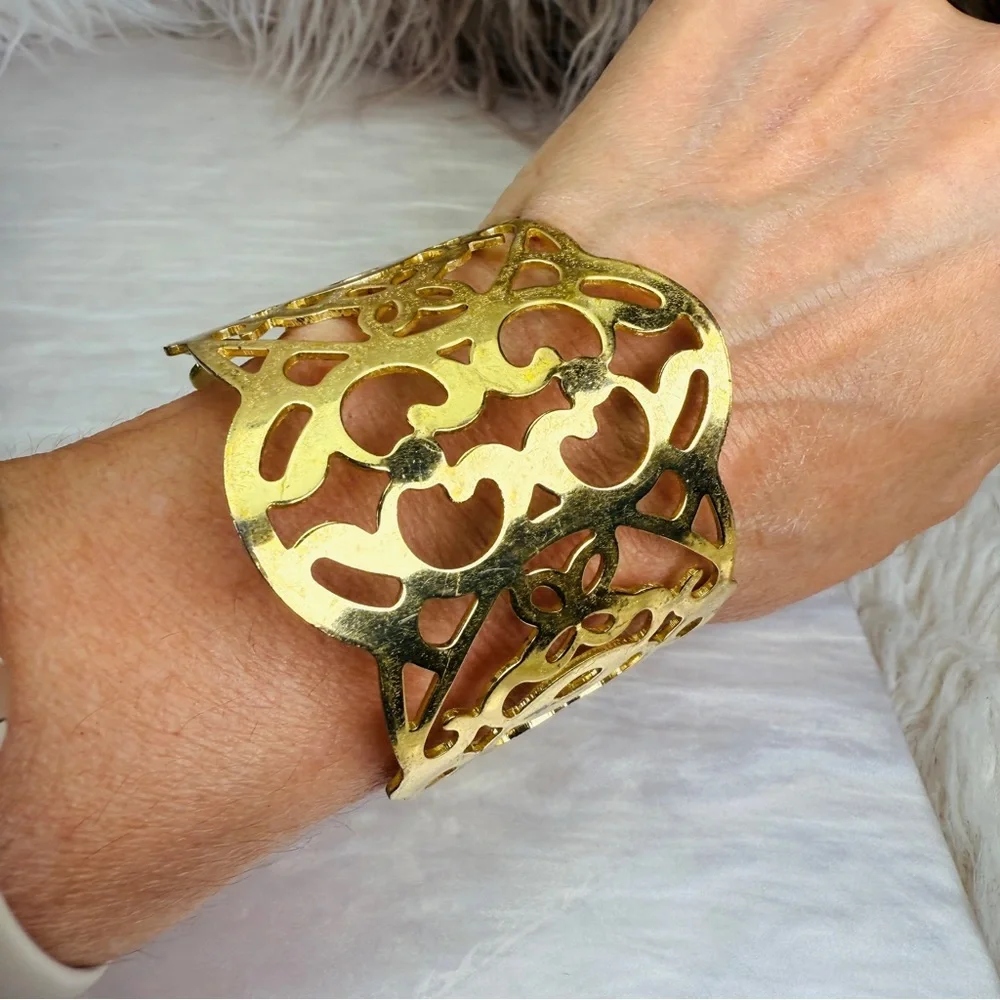 Vintage Goldtone Filigree Wide Band Cuff Bracelet